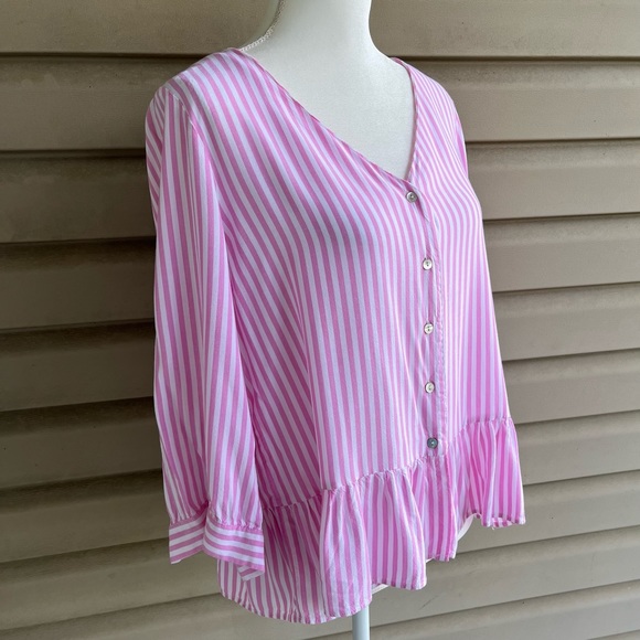 •Jane and Delancey• Pink Stripe Peplum Blouse - Size Large - Picture 5 of 9